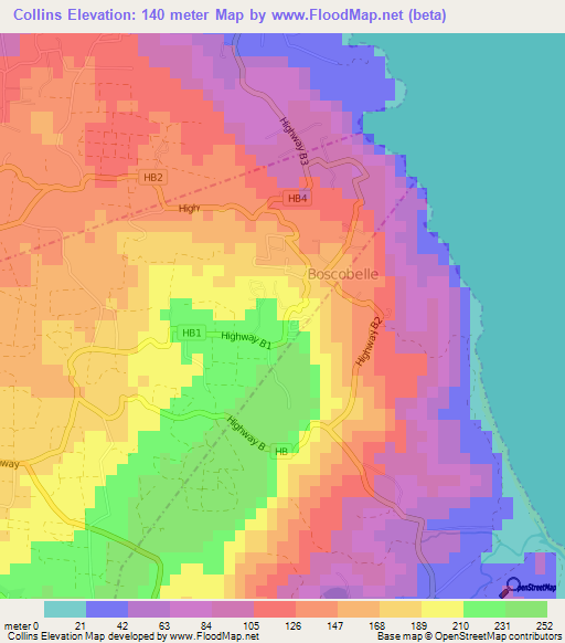 Collins,Barbados Elevation Map