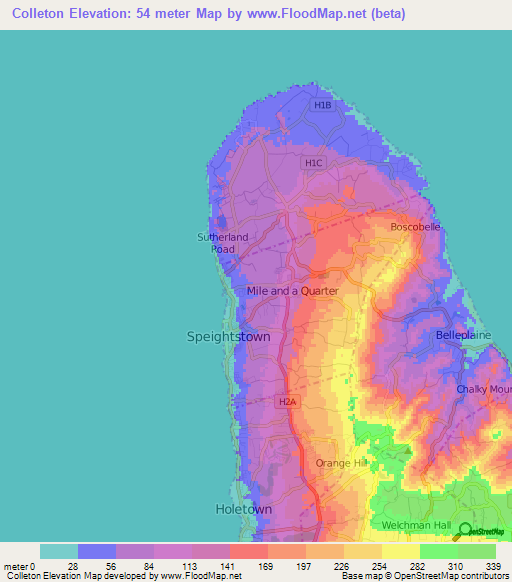 Colleton,Barbados Elevation Map