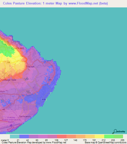 Coles Pasture,Barbados Elevation Map