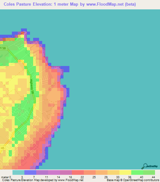 Coles Pasture,Barbados Elevation Map