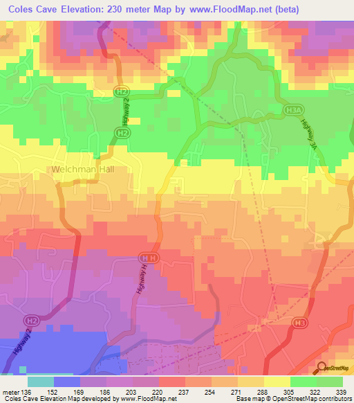 Coles Cave,Barbados Elevation Map