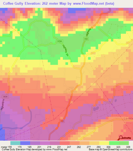 Coffee Gully,Barbados Elevation Map