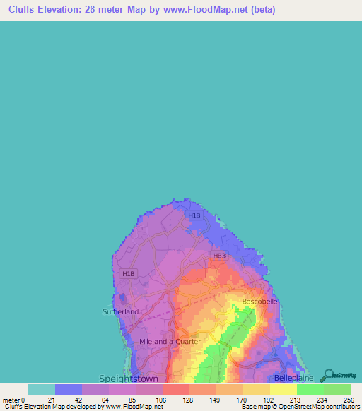 Cluffs,Barbados Elevation Map