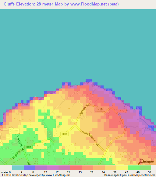 Cluffs,Barbados Elevation Map