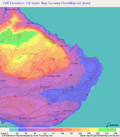 Cliff,Barbados Elevation Map