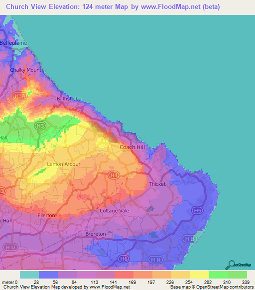 Church View,Barbados Elevation Map