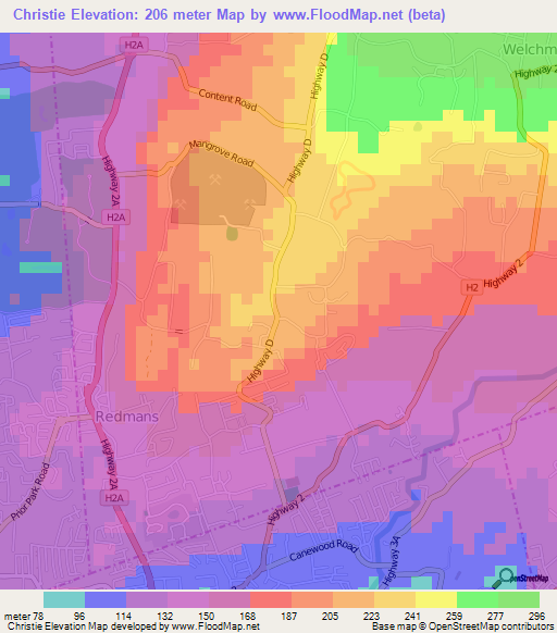 Christie,Barbados Elevation Map