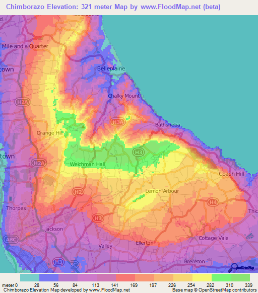 Chimborazo,Barbados Elevation Map
