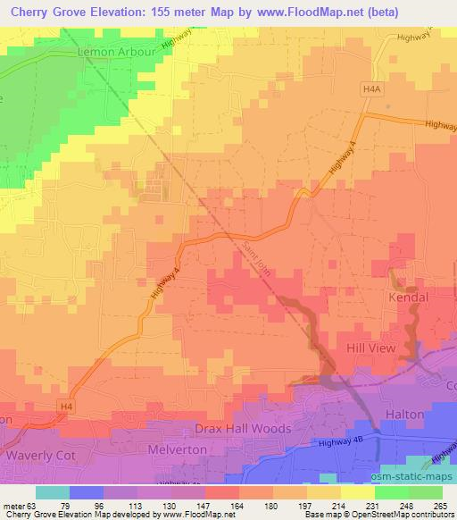 Cherry Grove,Barbados Elevation Map