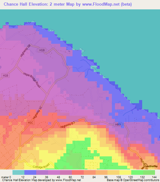 Chance Hall,Barbados Elevation Map