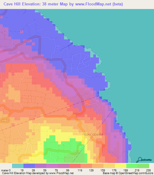 Cave Hill,Barbados Elevation Map
