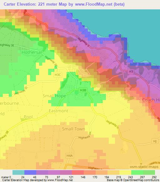 Carter,Barbados Elevation Map