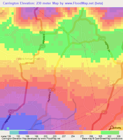Carrington,Barbados Elevation Map