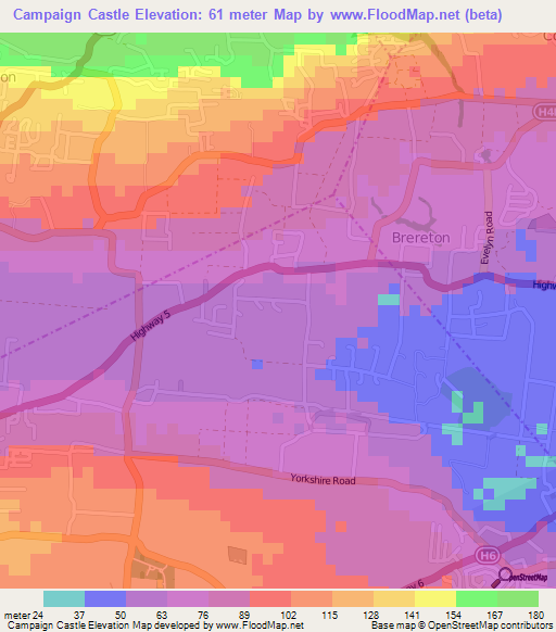 Campaign Castle,Barbados Elevation Map