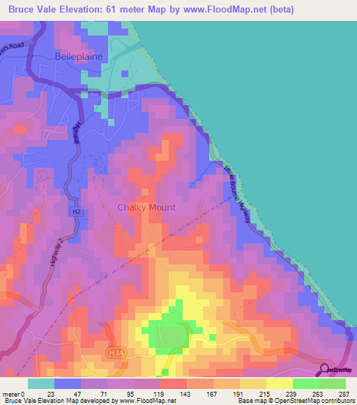 Bruce Vale,Barbados Elevation Map