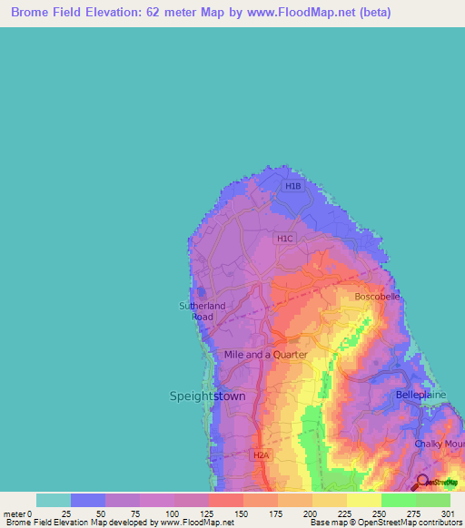 Brome Field,Barbados Elevation Map