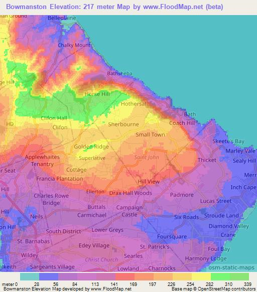 Bowmanston,Barbados Elevation Map