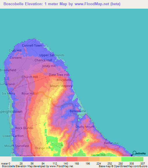 Boscobelle,Barbados Elevation Map