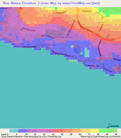 Blue Waters,Barbados Elevation Map