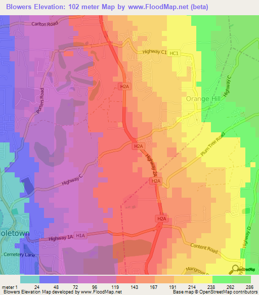 Blowers,Barbados Elevation Map