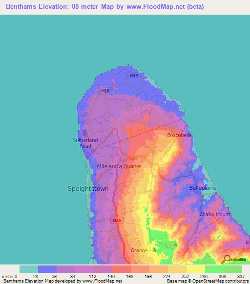 Benthams,Barbados Elevation Map