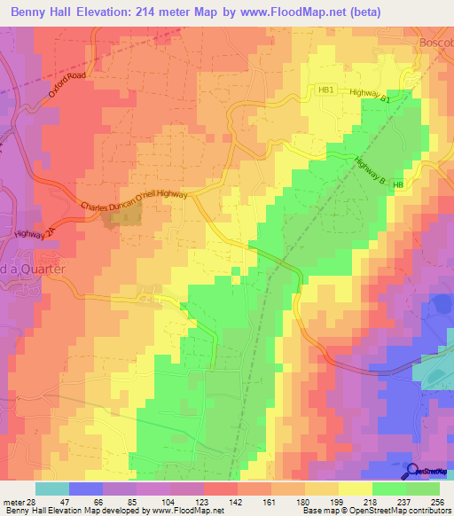 Benny Hall,Barbados Elevation Map