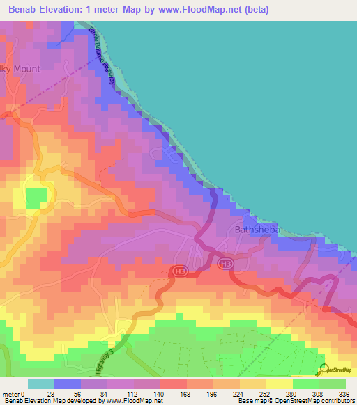 Benab,Barbados Elevation Map