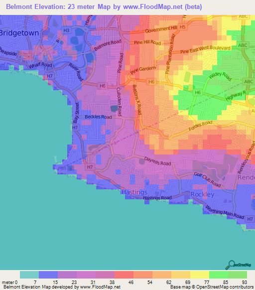 Belmont,Barbados Elevation Map