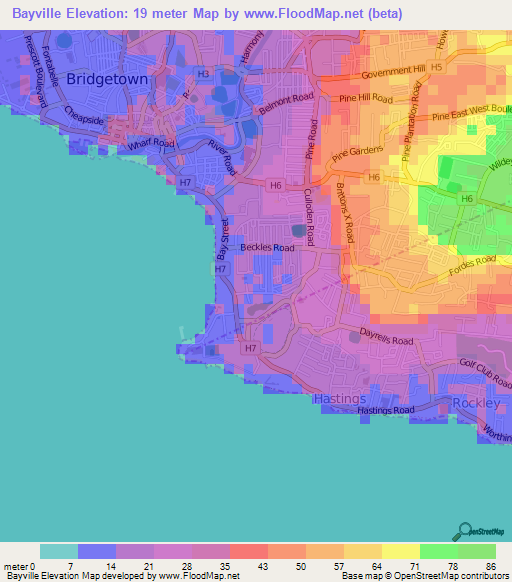 Bayville,Barbados Elevation Map
