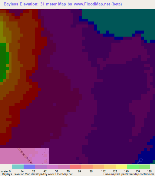 Bayleys,Barbados Elevation Map
