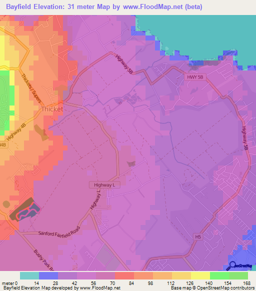 Bayfield,Barbados Elevation Map