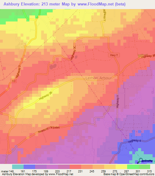Ashbury,Barbados Elevation Map