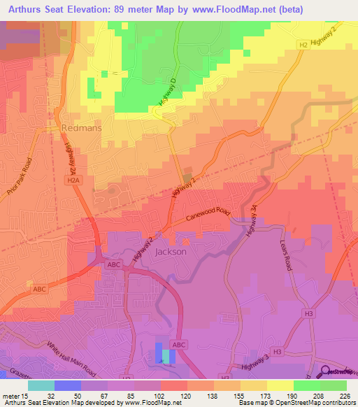 Arthurs Seat,Barbados Elevation Map