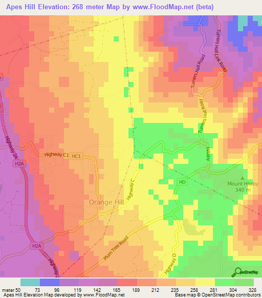 Apes Hill,Barbados Elevation Map