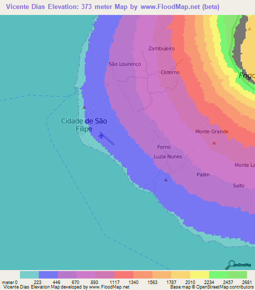 Vicente Dias,Cape Verde Elevation Map