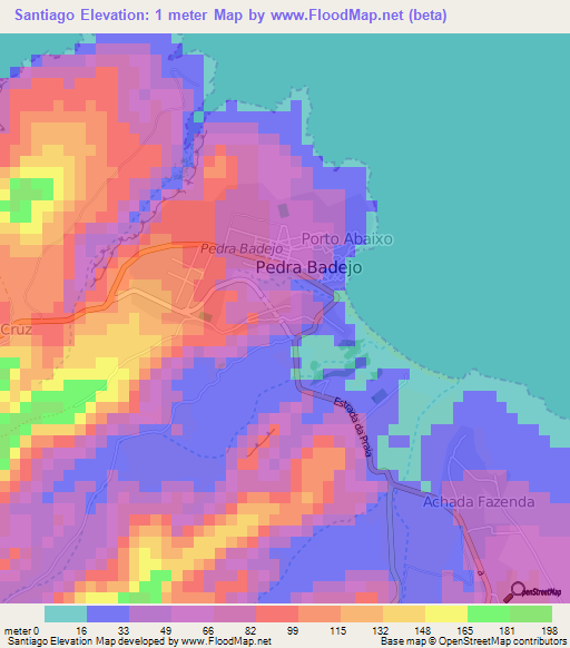 Santiago,Cape Verde Elevation Map