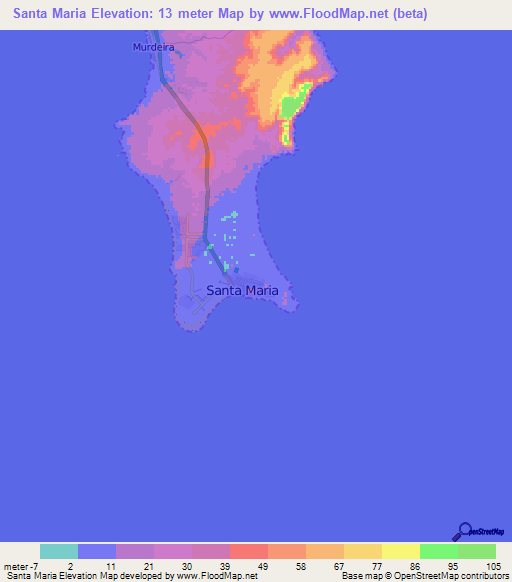 Santa Maria,Cape Verde Elevation Map