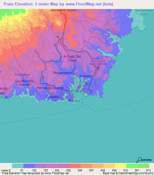 Praia,Cape Verde Elevation Map