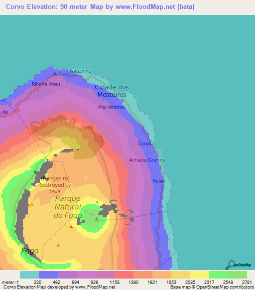 Corvo,Cape Verde Elevation Map