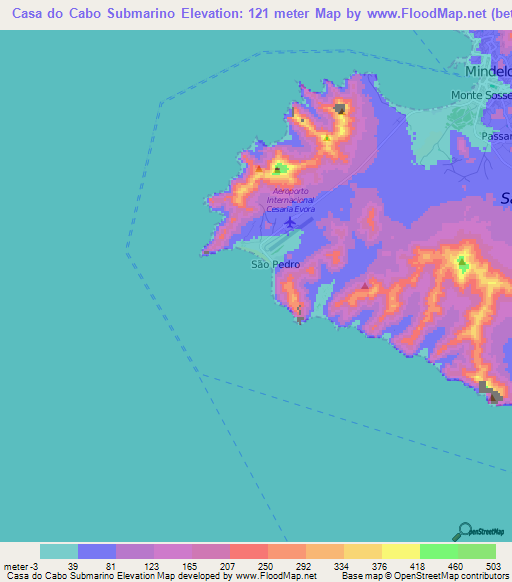 Casa do Cabo Submarino,Cape Verde Elevation Map