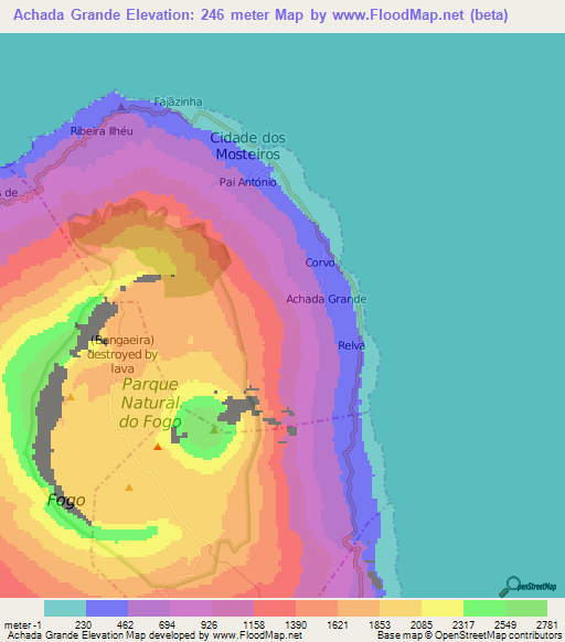 Achada Grande,Cape Verde Elevation Map