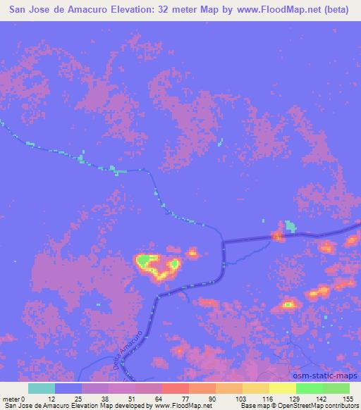 San Jose de Amacuro,Venezuela Elevation Map
