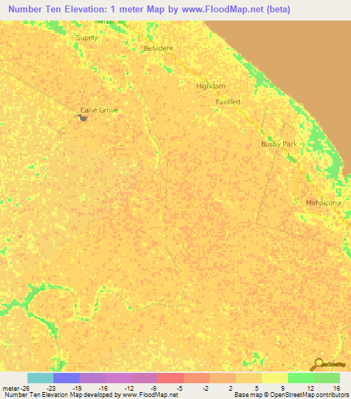 Number Ten,Guyana Elevation Map