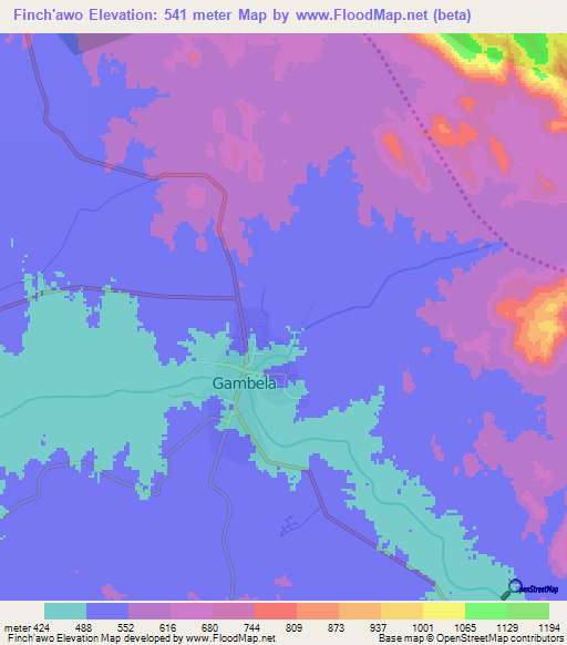 Finch'awo,Ethiopia Elevation Map