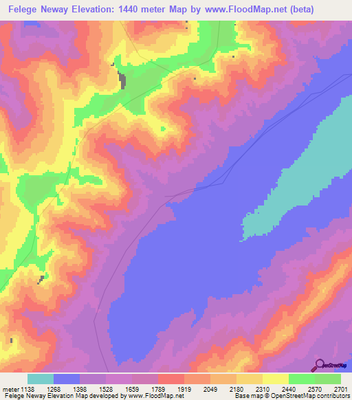 Felege Neway,Ethiopia Elevation Map