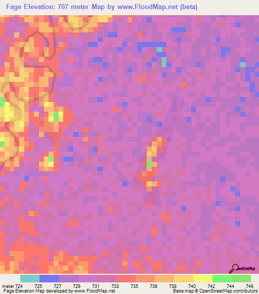 Fage,Ethiopia Elevation Map