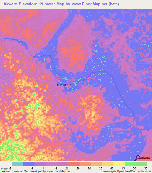 Akwero,Guyana Elevation Map
