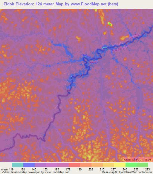 Zidok,French Guiana Elevation Map