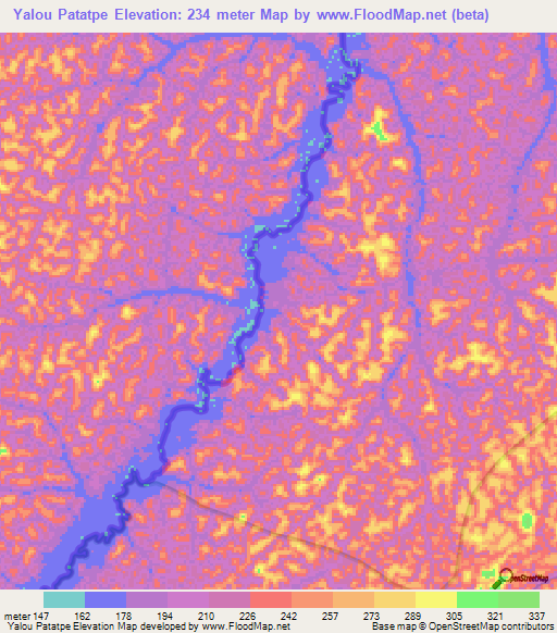 Yalou Patatpe,French Guiana Elevation Map