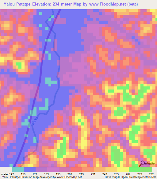 Yalou Patatpe,French Guiana Elevation Map